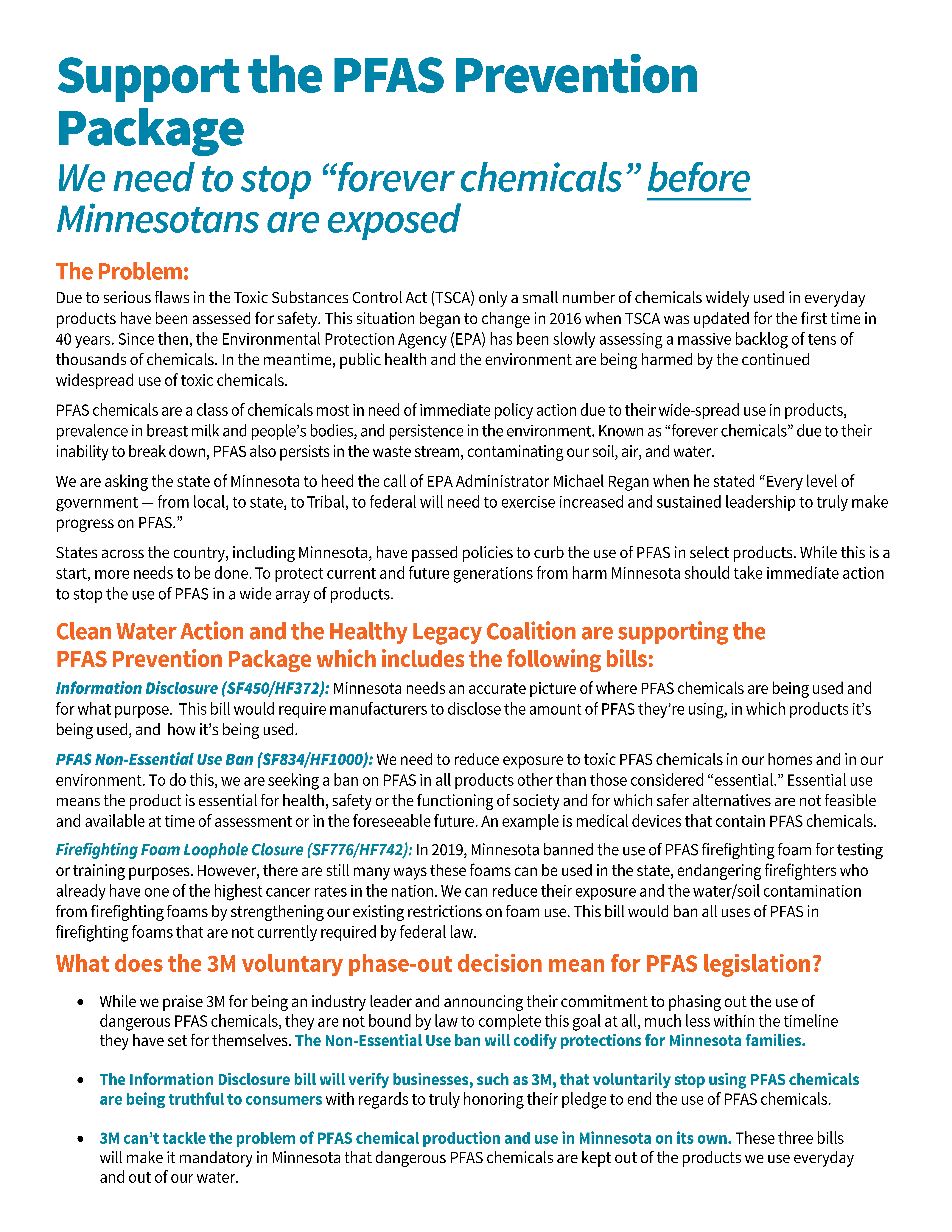 Support the PFAS Prevention PackageWe need to stop “forever chemicals” before Minnesotans are exposed | Page 1
