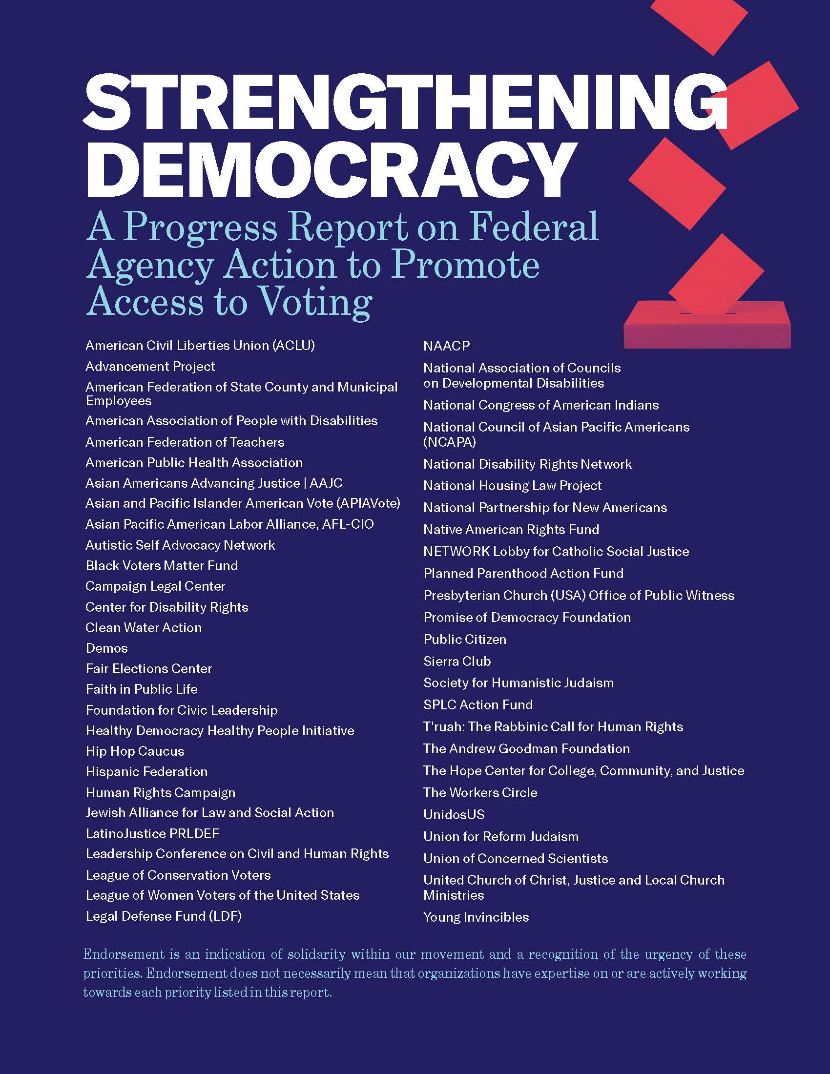 Strengthening Democracy: A Progress Report on Federal Agency Action to Promote Access to Voting Report Cover