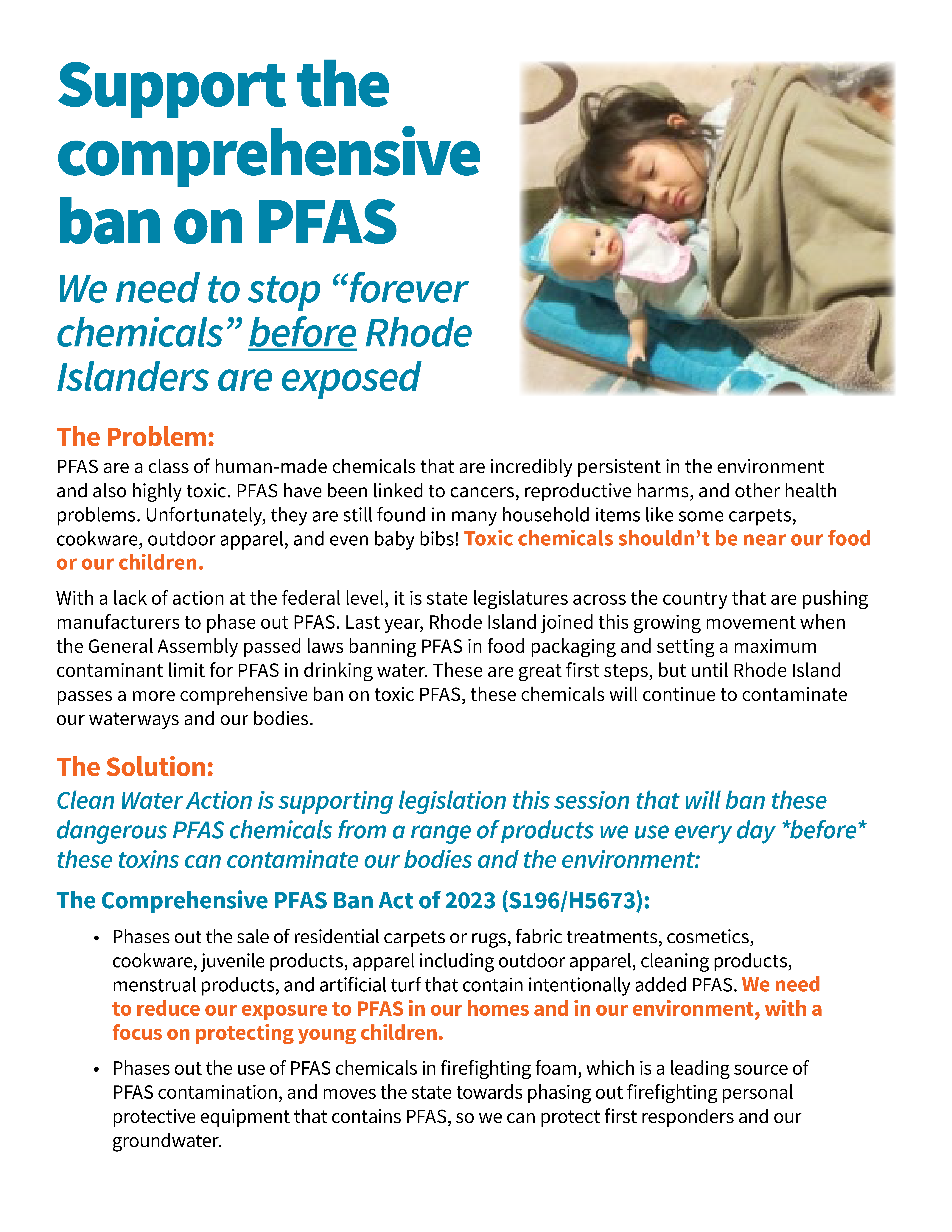 Support Comprehensive Ban on PFAS Factsheet, Page 1