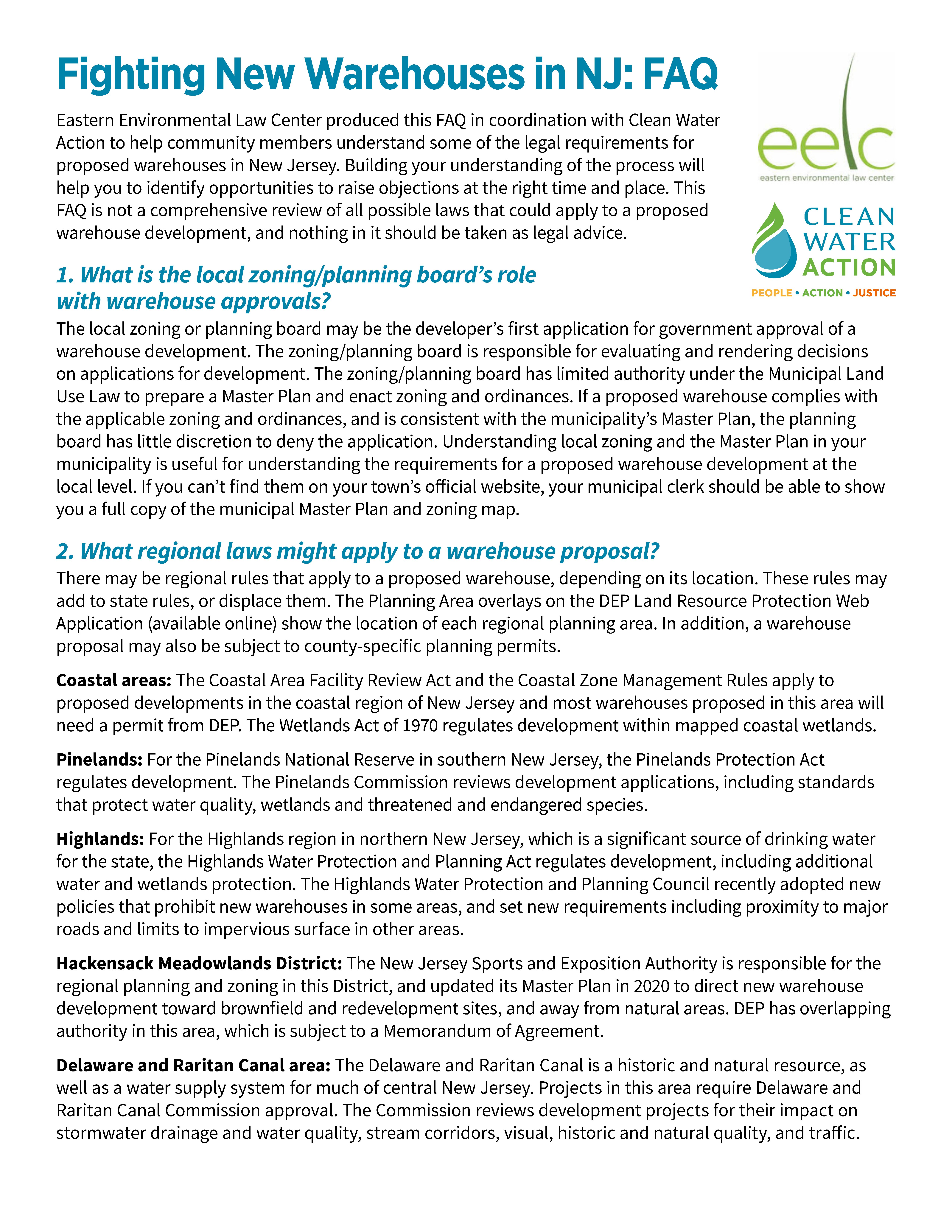 Fighting New Warehouses in NJ FAQ Fact Sheet | Page 1