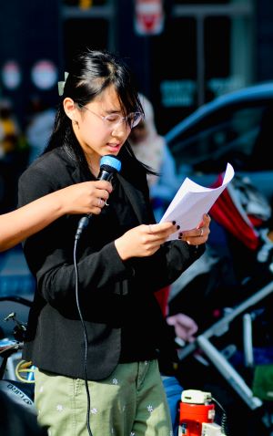 Image of Christina Wad, Clean Water Action YAC member giving a speech. 