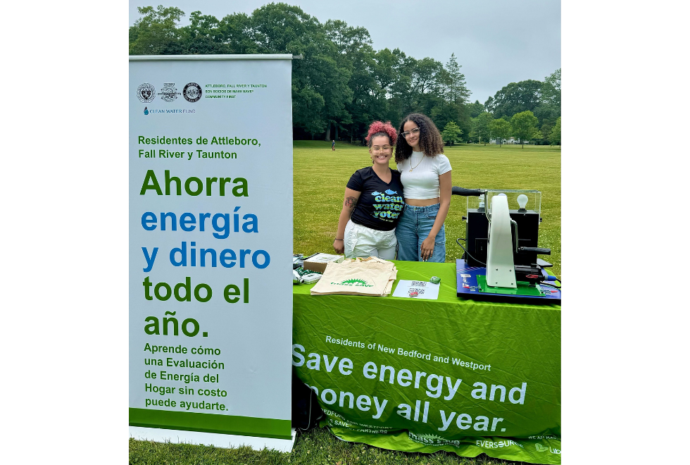 MA Mass Save Image: Shay and Yobenny tabling at Attleboro Juneteenth Event (Shay on left, Yobenny on right)