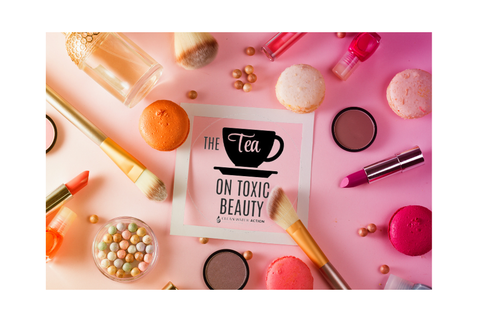 image of make-up products with tea on toxic beauty logo