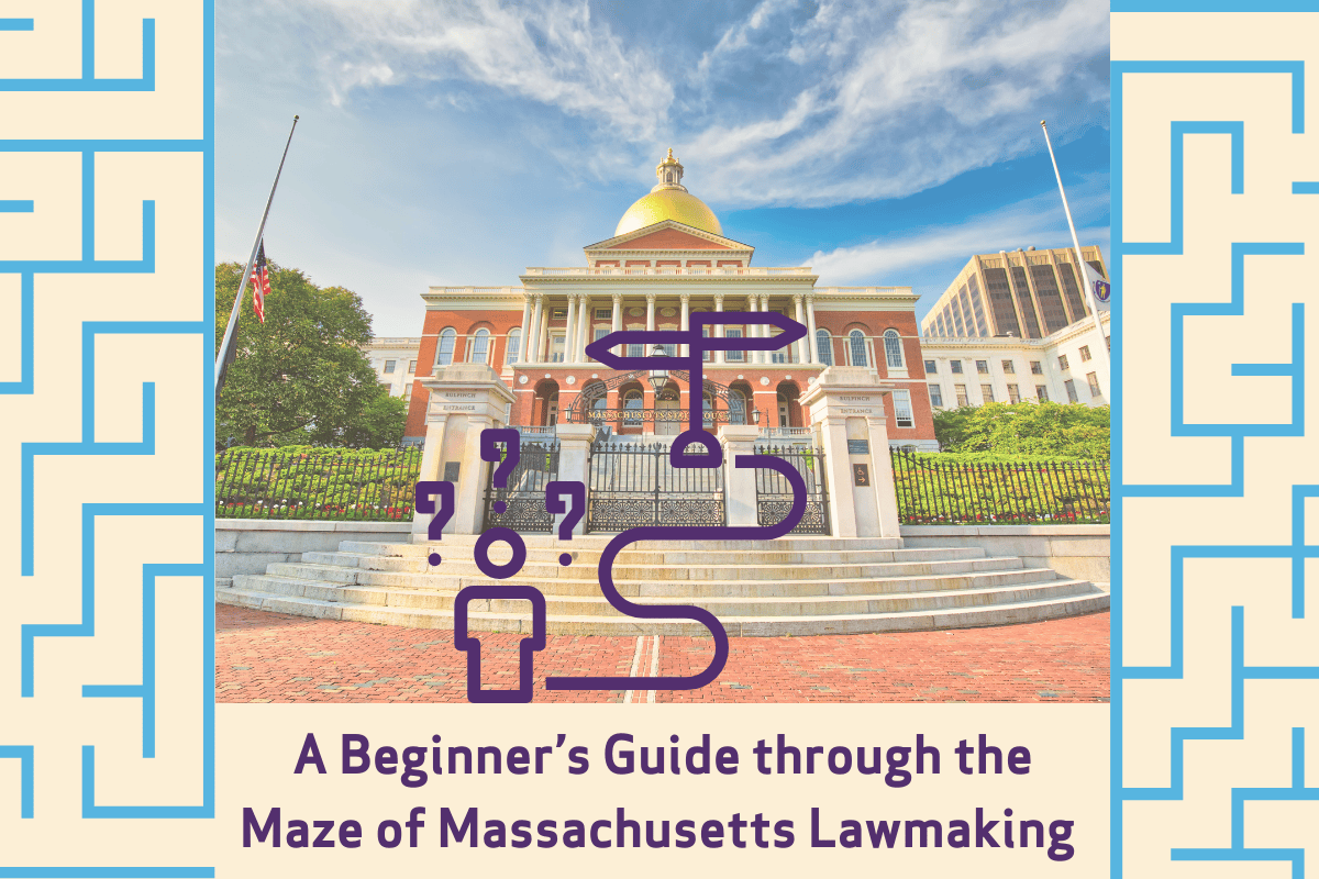 Graphic design with an image of the MA capitol building