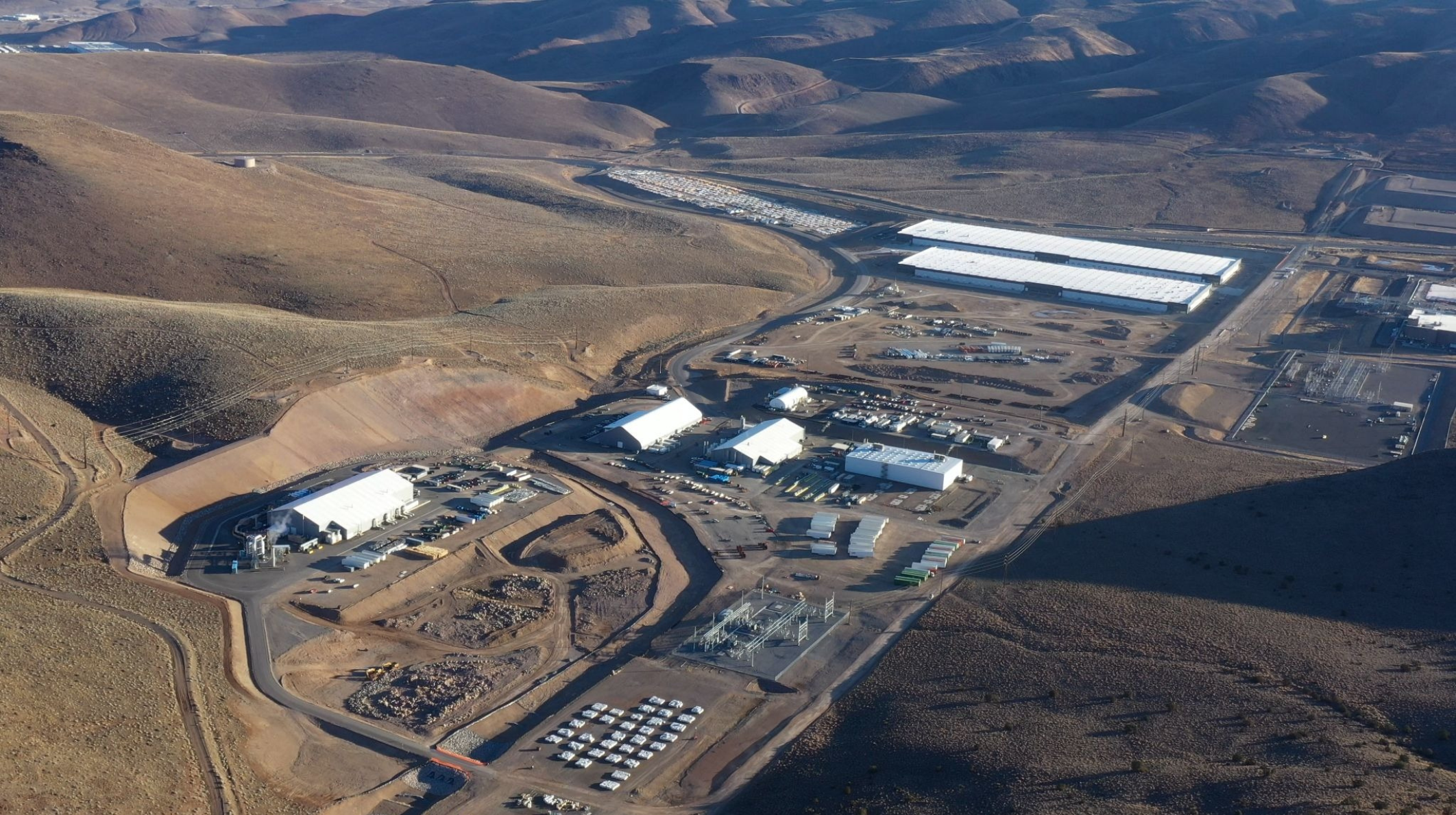 Aerial view of a wide-spread recycling facility in the rural foothills