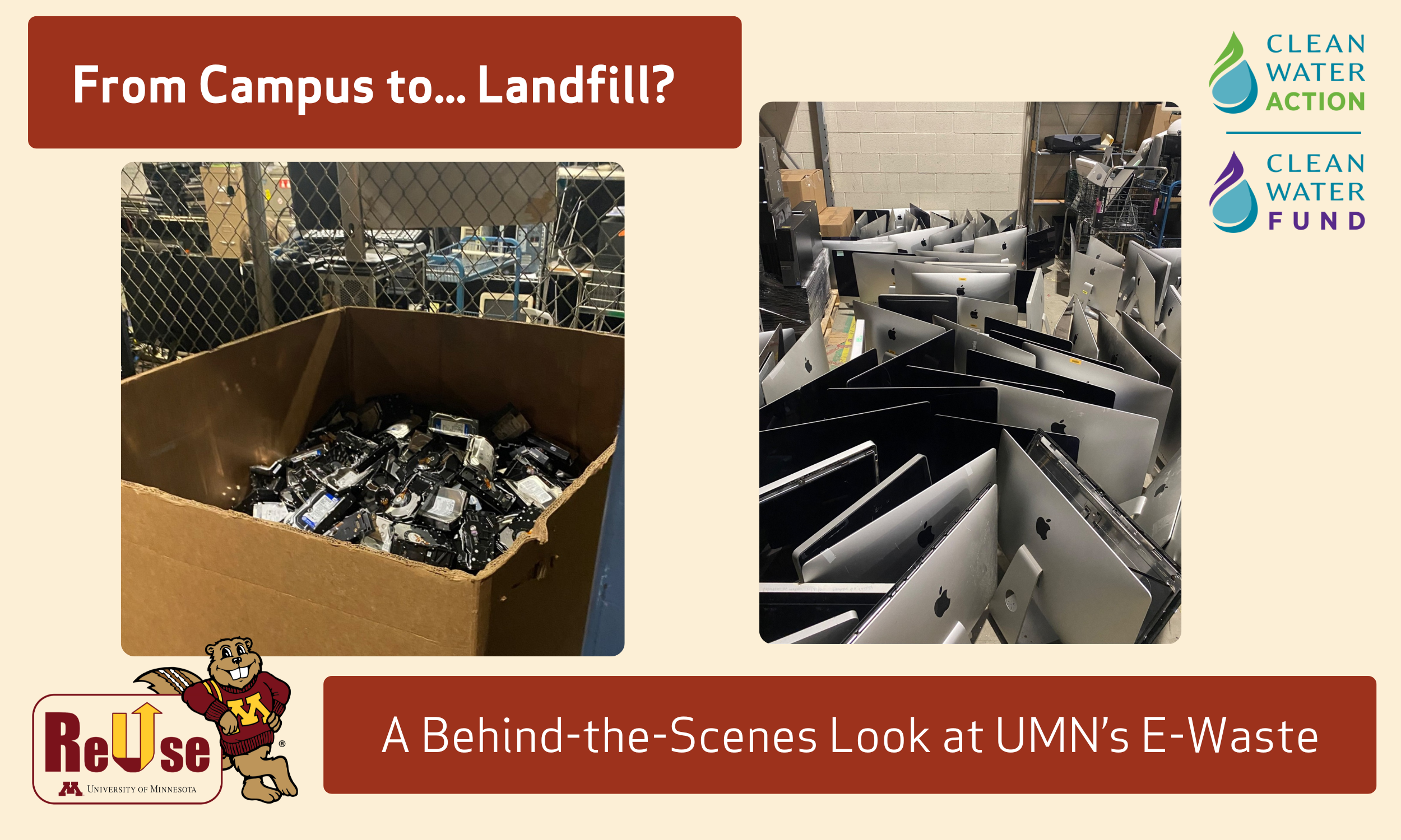 Monitors and hard drives stored in a warehouse