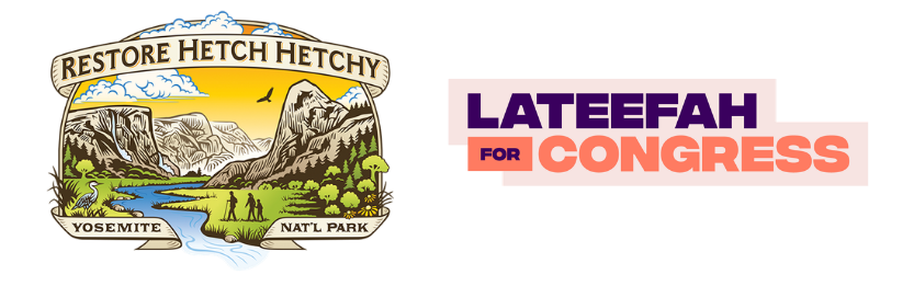Logos for Restore Hetch Hetchy and Lateefah for Congress