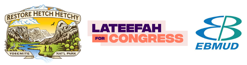 Logos for Restore Hetch Hetchy, Lateefah for Congress, and East Bay Municipal Utility District