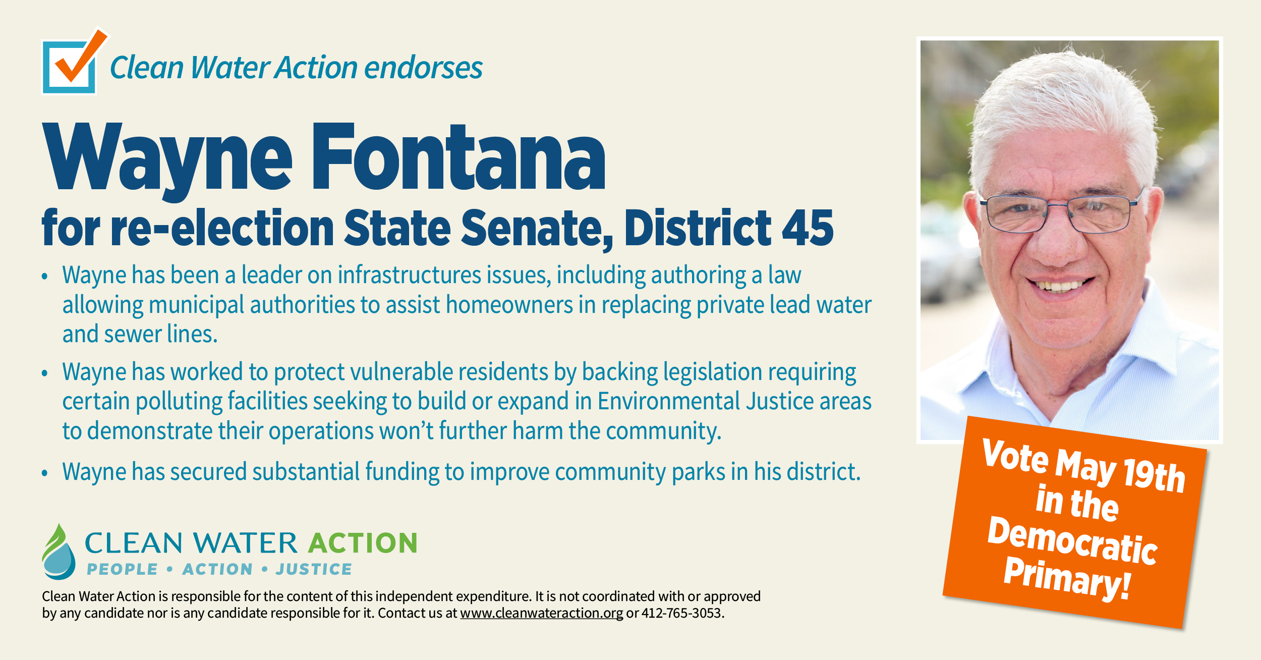 Clean Water Action Endorsment Graphic: Wayne Fontana