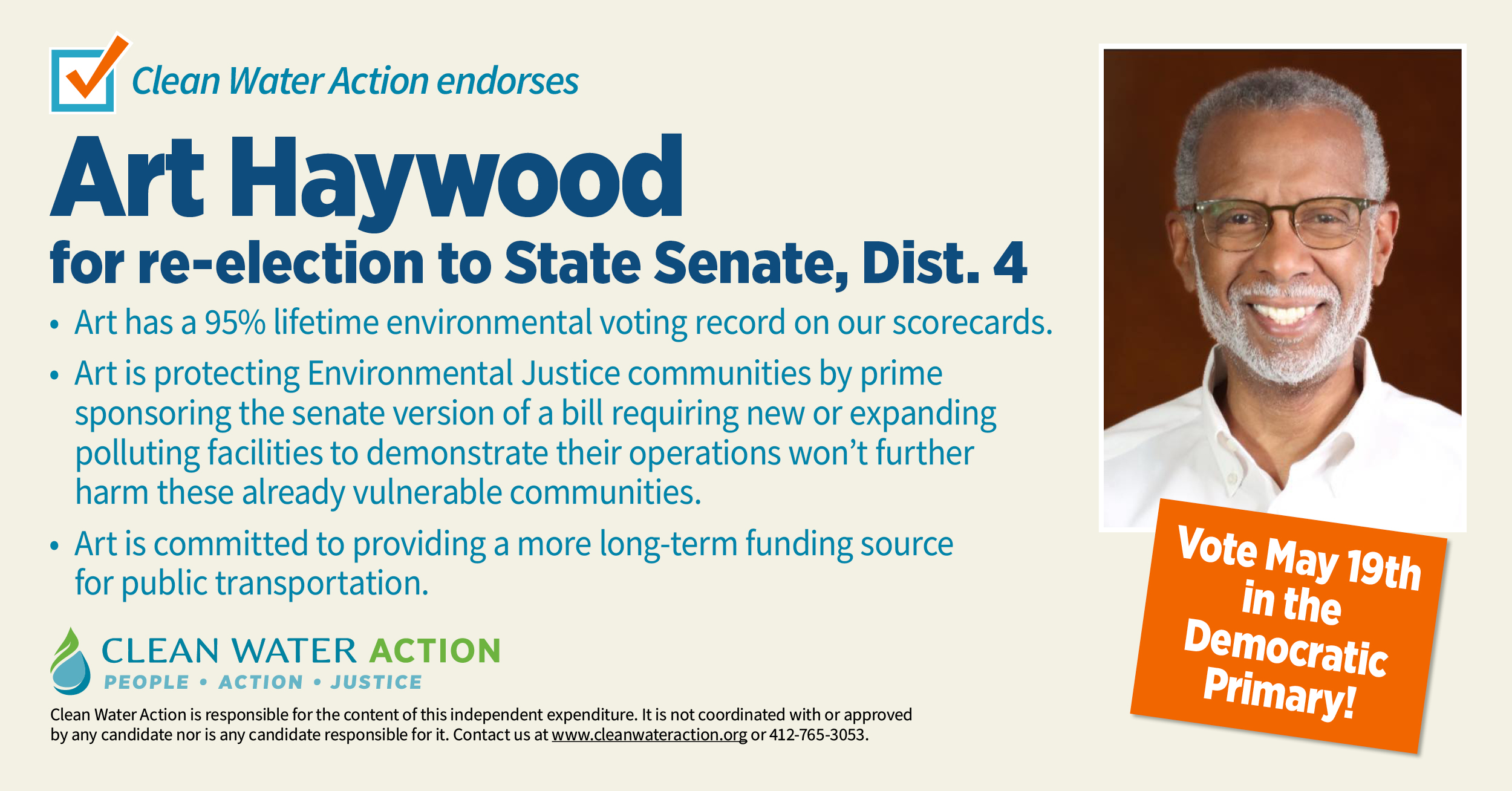 Clean Water Action endorsement graphic: Haywood