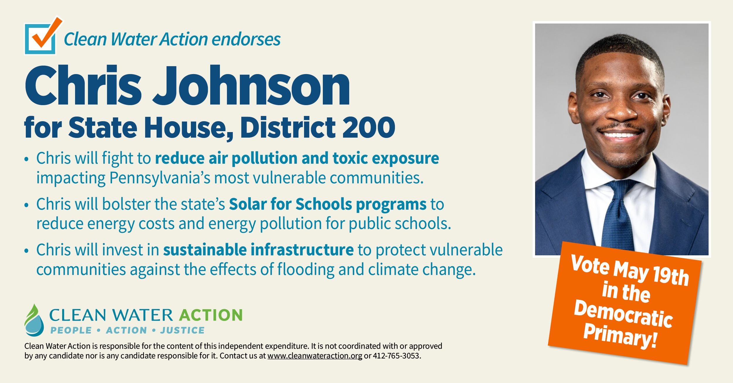 Clean Water Action endorsement graphic : Johnson
