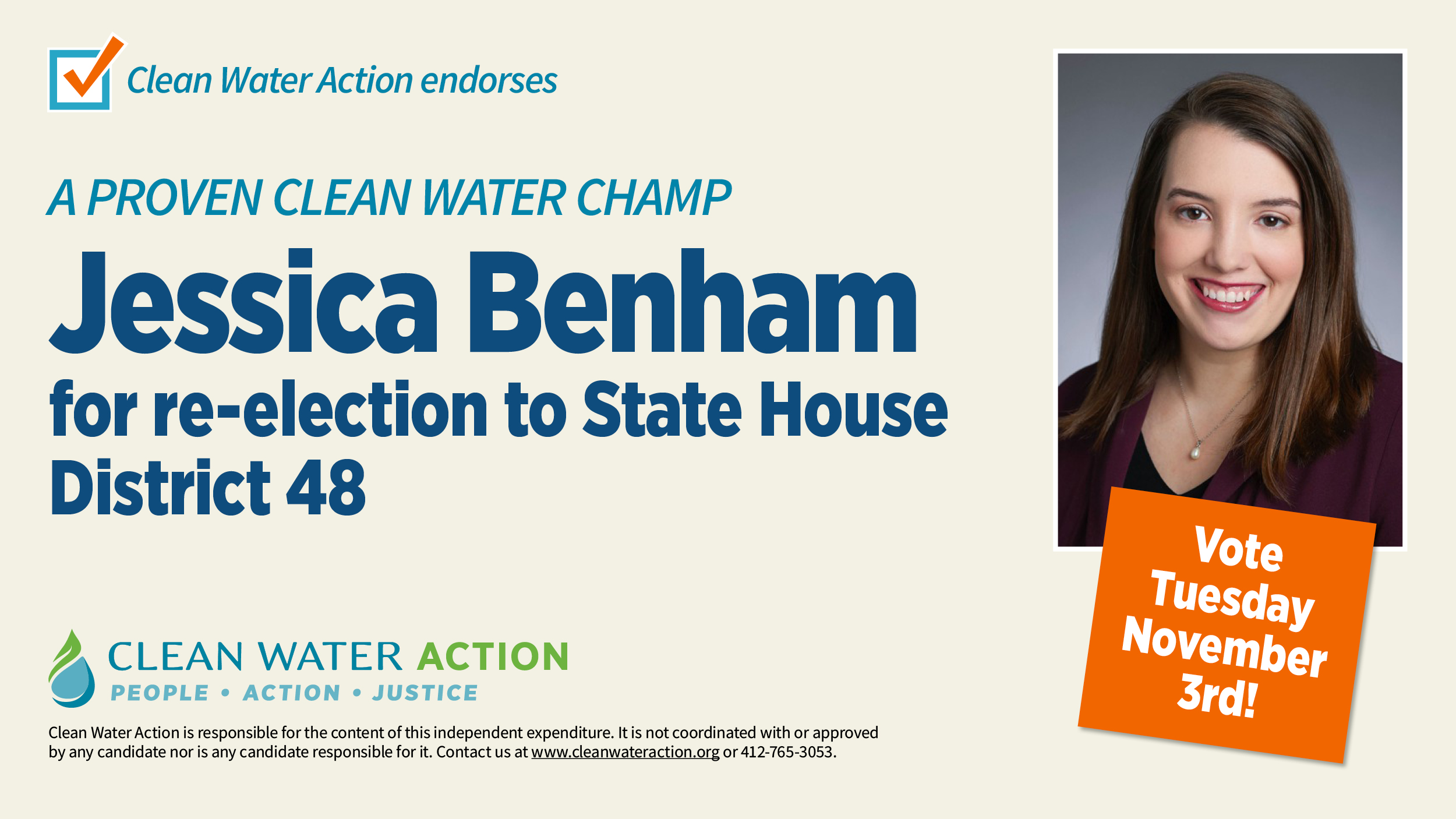 Jessica Benham for re-election to State House, District 48