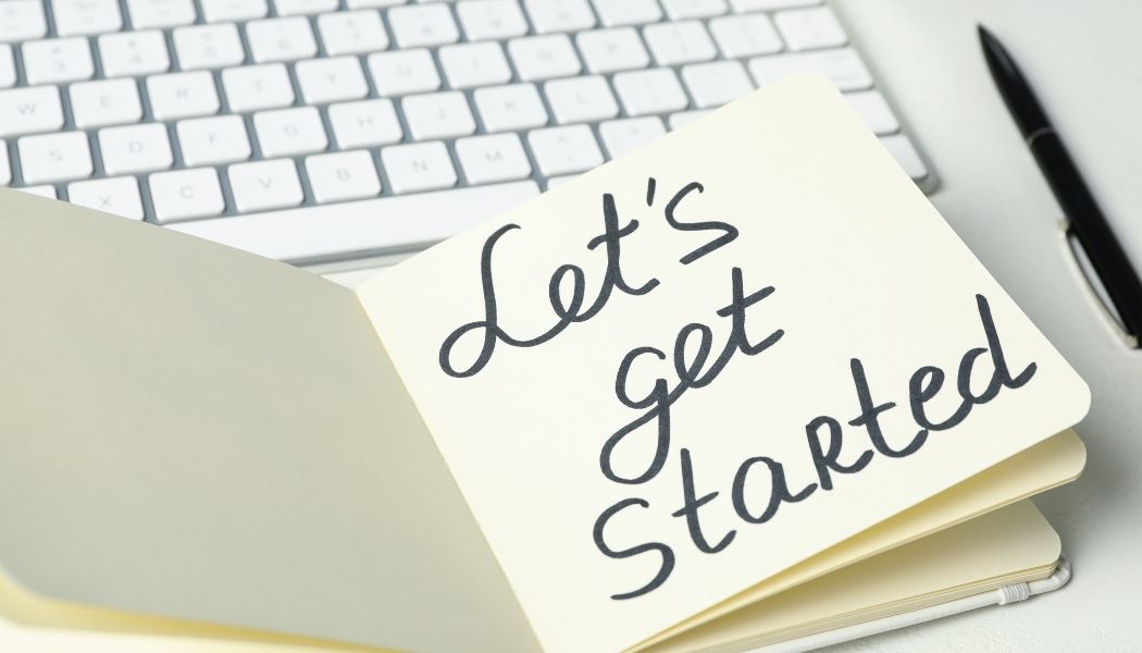 an image that says let's get started with a computer