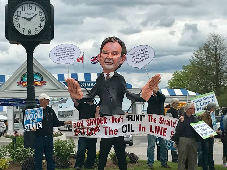 Activists gather at Shepler’s Ferry in Mackinac City to Protest Line 5 