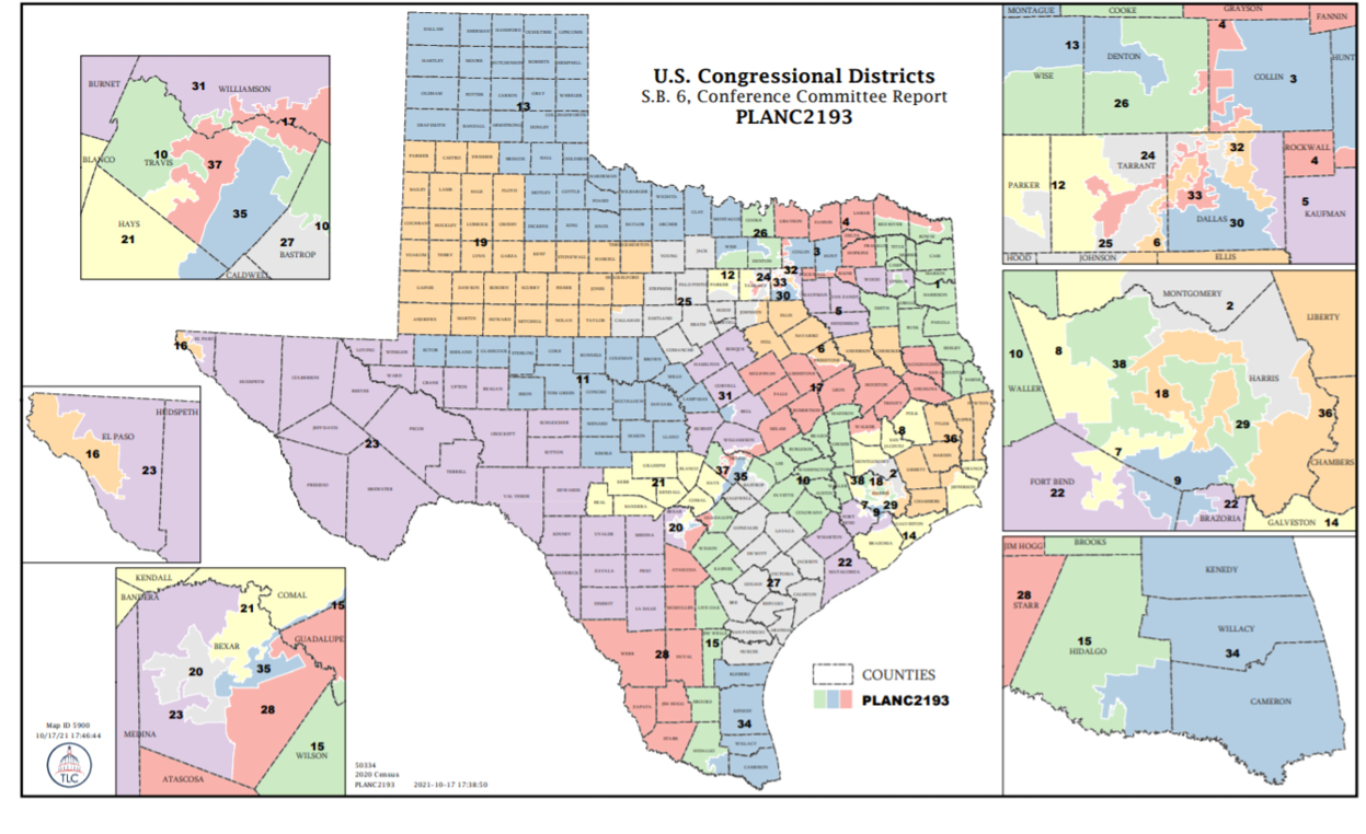 Gerrymandered districts map -- Texas