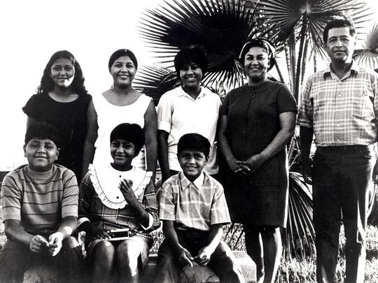 Helen and Cesar Chavez with six of their eight children in 1969 near Delano, California. Standing from left are Anna, Eloise and Sylvia. Seated from left are Paul, Elizabeth and Anthony. (Photo: United Farm Workers)
