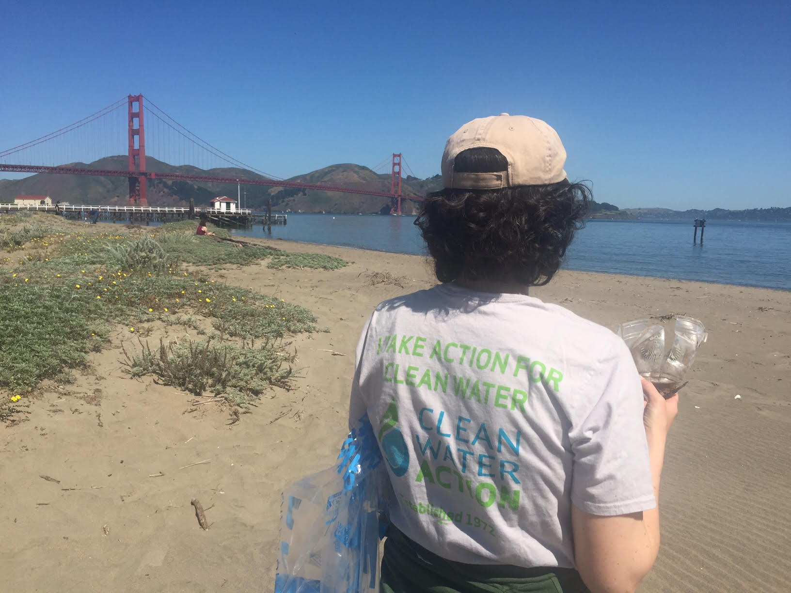Dara Rossoff Powell leading a beach cleanup at Crissy Field, in San Francisco, on Sunday May 1