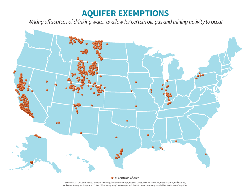 US Map with Aquifer Exemptions plotted