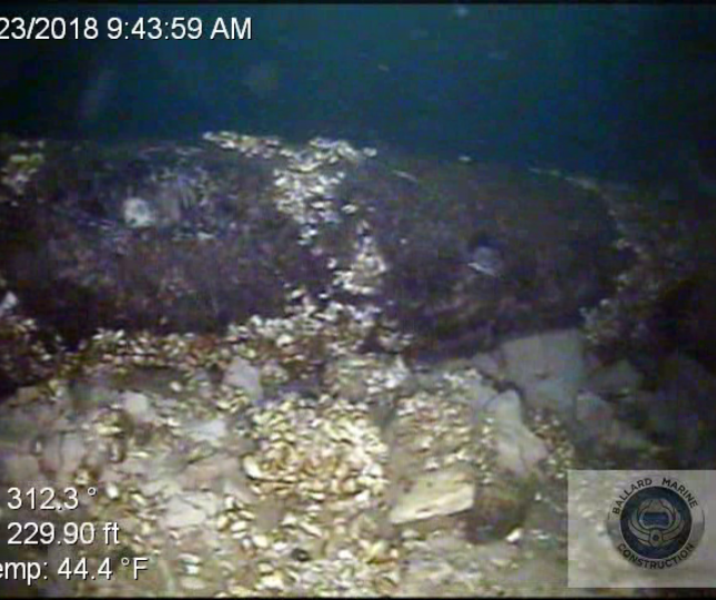 Underwater photo of where the Line 5 pipeline was struck by a ship anchor. Supplied to US Senate.