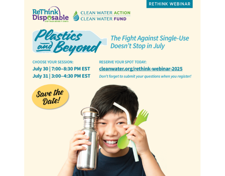 National ReThink Webinar Graphic with kid holding reusable straw and cup