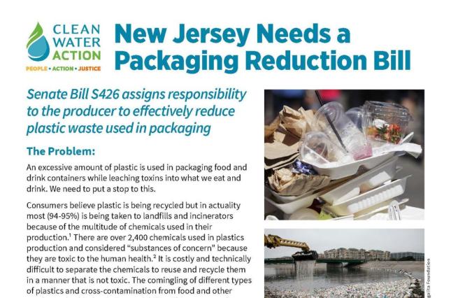 Image of NJ's Fact Sheet for the NJ Packaging Reduction Bill campaign