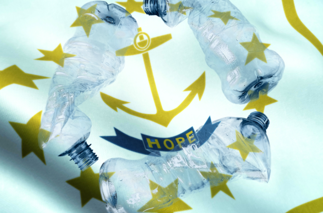 Image of plastic bottles in a recycling symbol shape with text "Hope" and an anchor