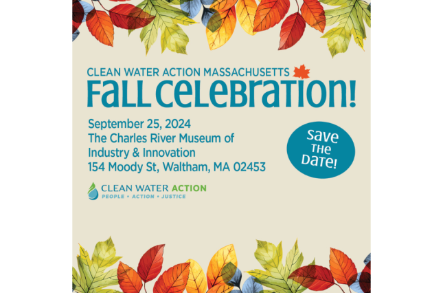 Graphic design that says Clean Water Action Massachusetts Fall Celebration
