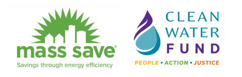 Graphic design of Mass Save logo and Clean Water Fund logo