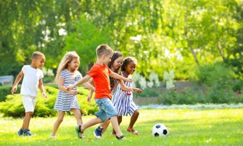 Kids playing on healthy grass