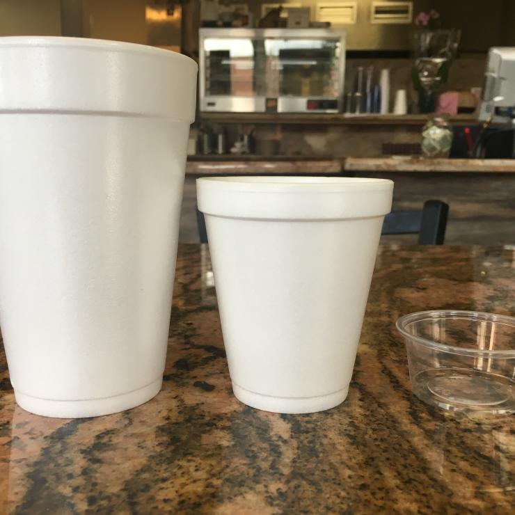 Shish Grill before - styrofoam cups, plastic sauce cup