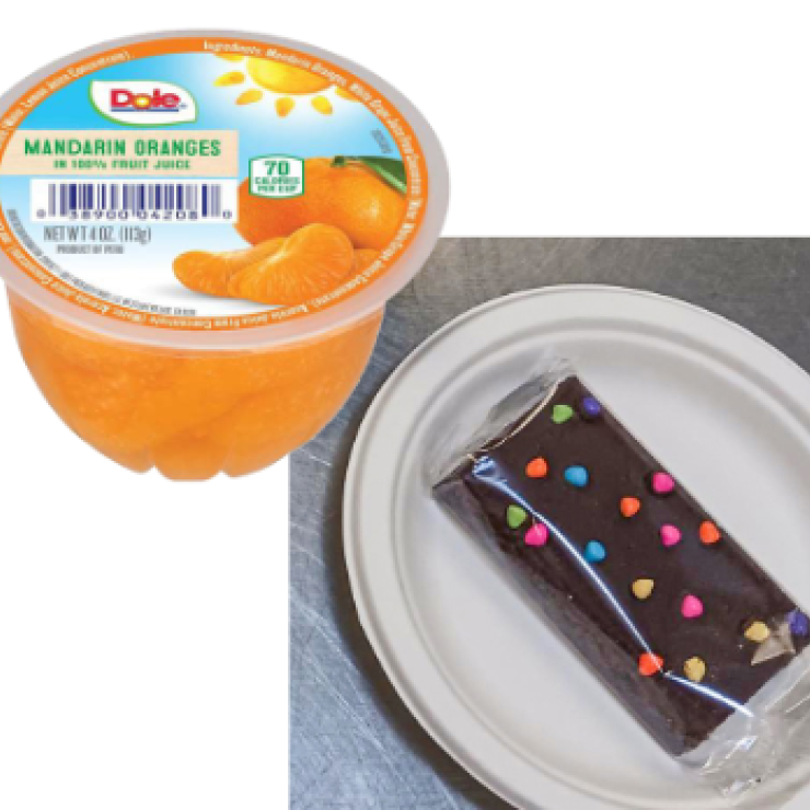 Packaged dessert and plastic cup fruit 