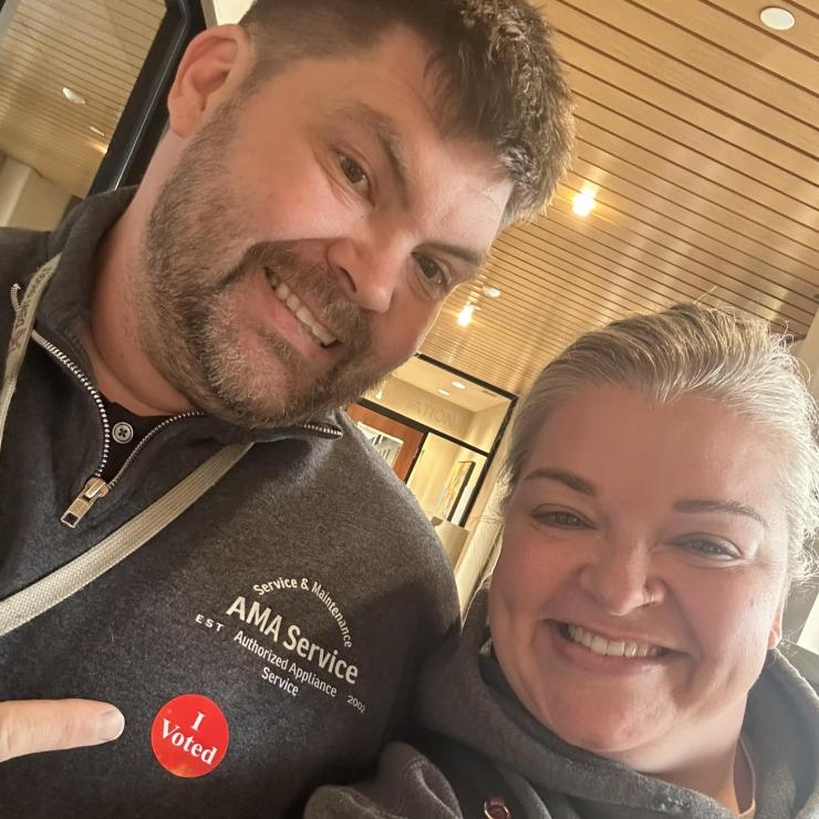 Posing with "I Voted" stickers