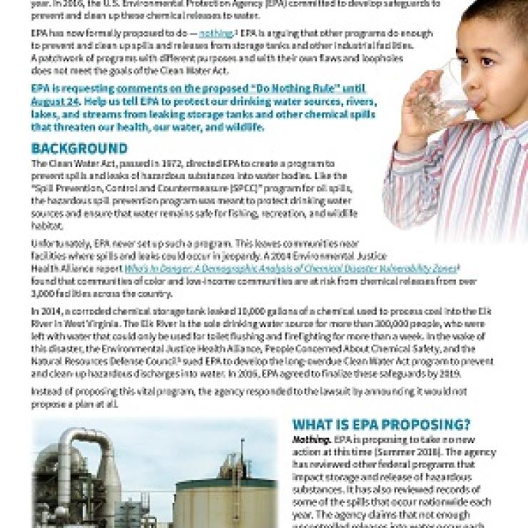 Protect water from hazardous chemical spills fact sheet