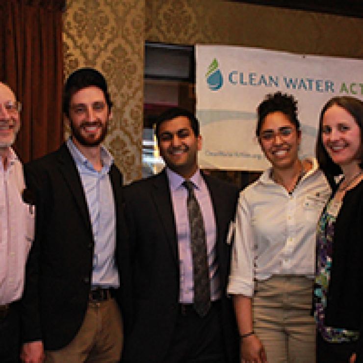 Celebrating at Spring for Water with (left to right) Sierra Club’s Clint Richmond and Jacob Stern , Clean Energy Organizer Vick Mohanka, Environmental Health and Justice Organizer Kadineyse Paz, MA Director Elizabeth Saunders, and Mass Alliance’s Becca Gl
