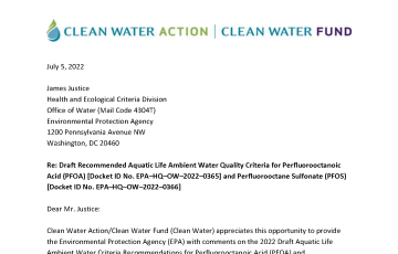 Clean Water Action EPA Comments On PFOA-PFOS Aquatic Life Criteria Page 1