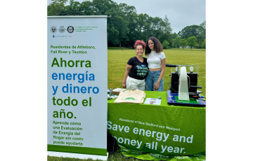 MA Mass Save Image: Shay and Yobenny tabling at Attleboro Juneteenth Event (Shay on left, Yobenny on right)