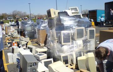 Pile of electronics for ewaste recycling