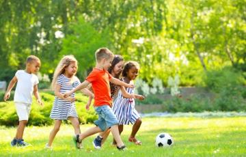 Kids playing on healthy grass