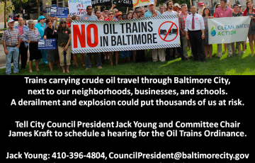 Oil train rally in Baltimore. Call Council President James Kraft Today!