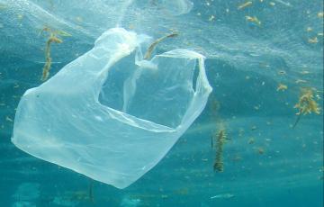 Plastic pollution in water, including plastic bag 