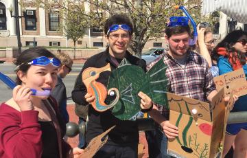 Supporters of Energize RI's carbon pricing bill gather outside the statehouse on Lobby Day.Photo by Kai Salem