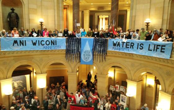 Banner unfurled in Minnesota Capitol - Mni Wiconi - Water Is Life