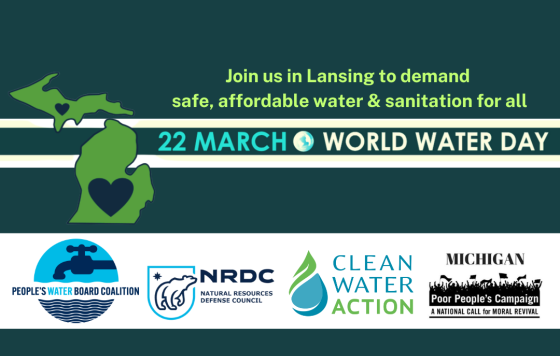 Join us in Lansing to demand safe, affordable water and sanitation for all! 22 March, World Water Day. Organizations: People's Water Board Coalition, NRDC, Clean Water Aciton, MIchigan Poor People's Campaign