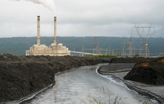 Coal power plant along waterway