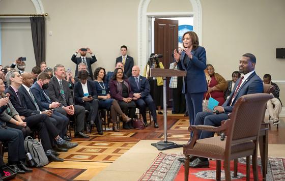 Kamala Harris speaking at the White House Summit on Accelerating Lead Pipe Replacement, January 27, 2023.
