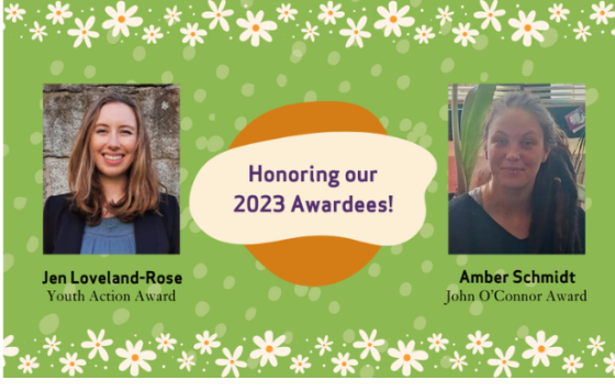 Image of Graphic Design for MA's spring event that says Honoring Our 2023 Awardees!