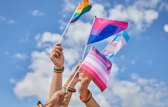 LGBTQ Pride, Hands with a Flags as a Symbol of Lesbian, Gay, Bisexual, Transgender and Queer.
