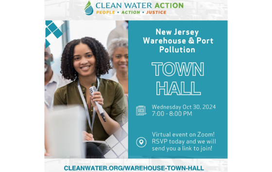 Graphic design of Clean Water Action's NJ Town Hall on Warehouse Pollution 10/30