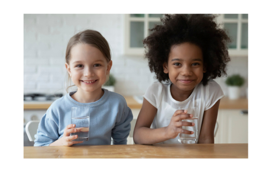 Image of two kids drinking tap water