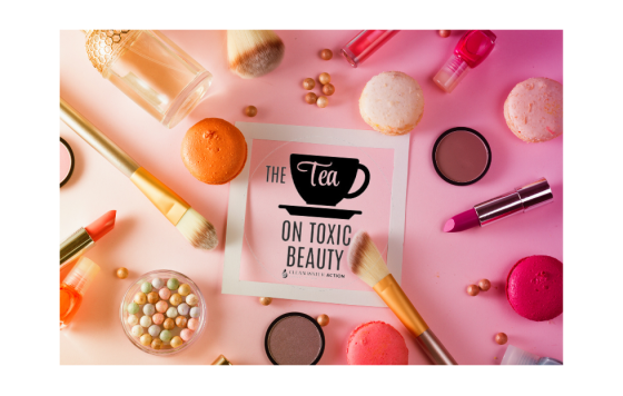 image of make-up products with tea on toxic beauty logo